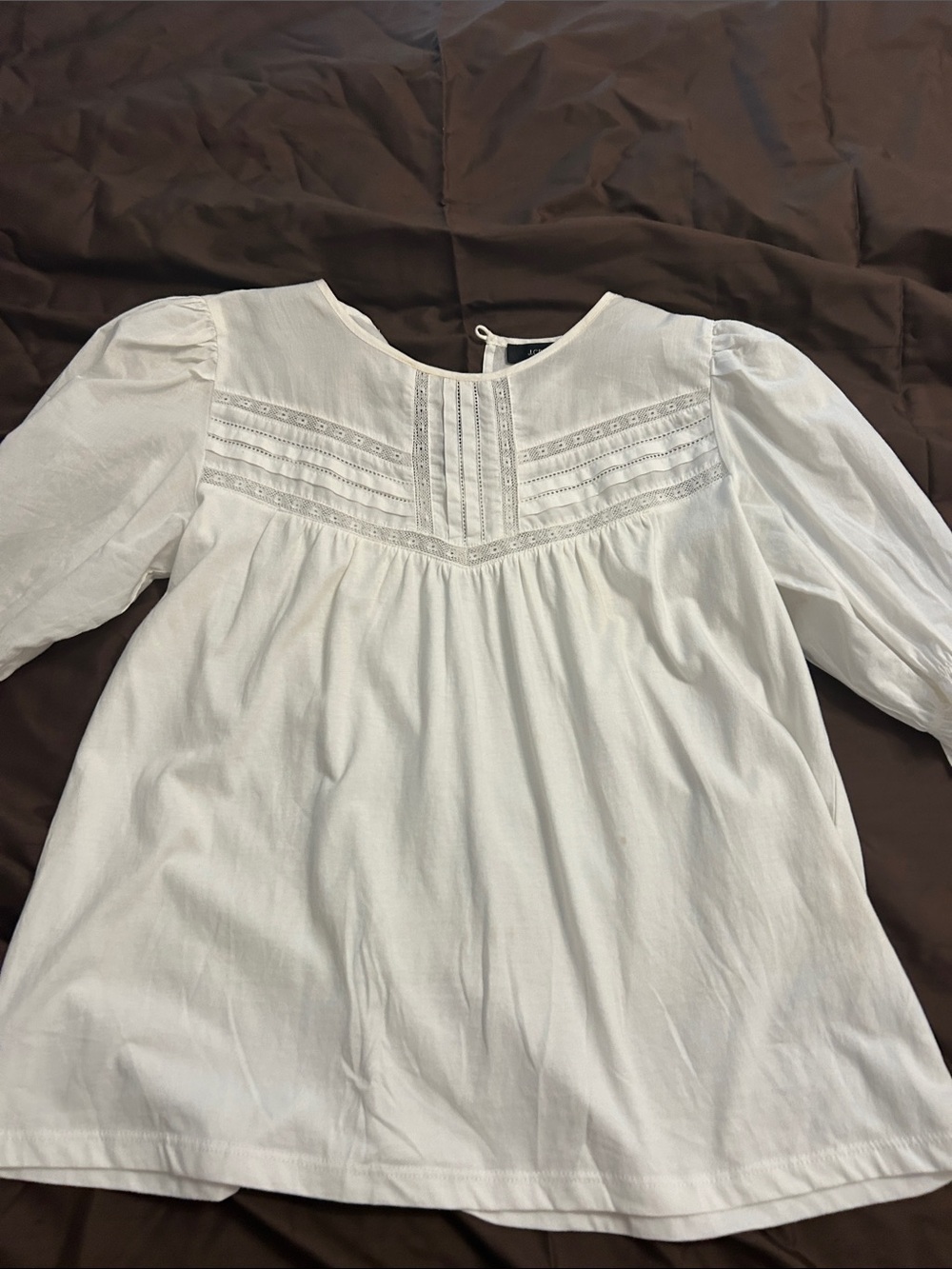 J. Crew White Cotton Peasant Blouse with Pintuck Yoke
